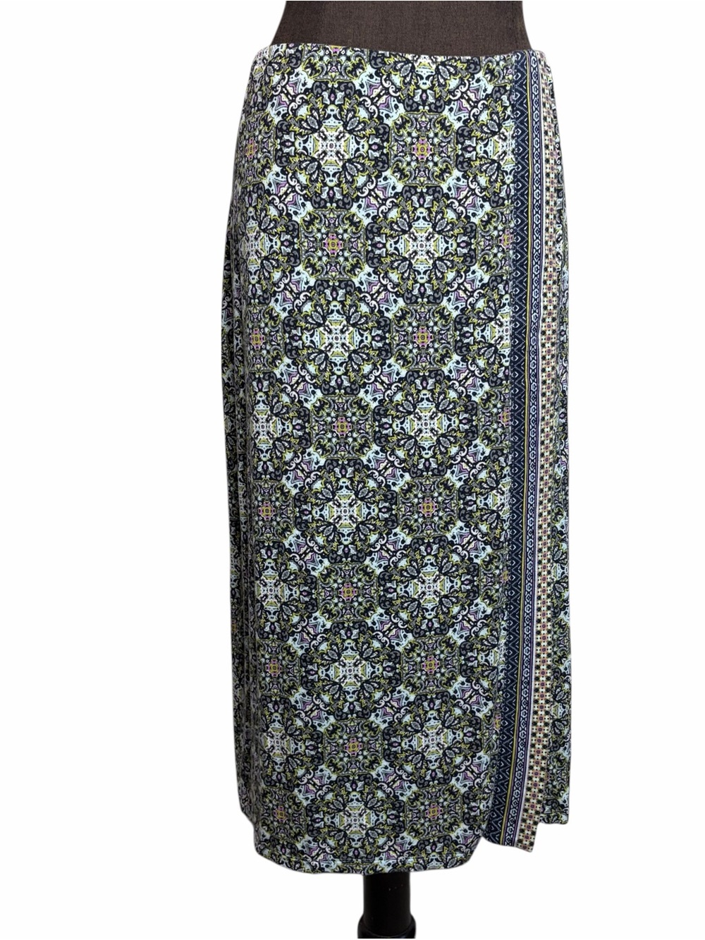J. Jill Petite Straight Maxi Skirt Blue Green Mosaic Print Size Large Petite